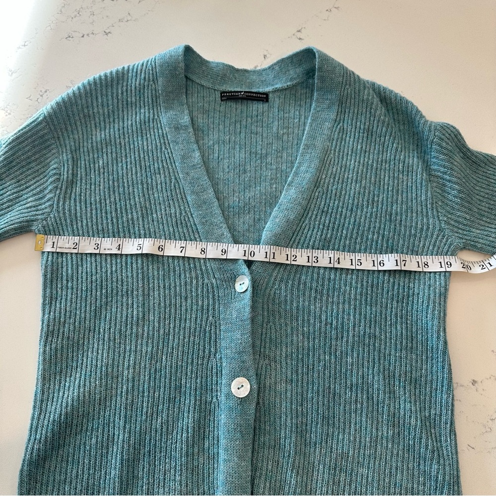 Peruvian Connection Ribbed Boyfriend Cardian in Teal - Picture 9 of 9
